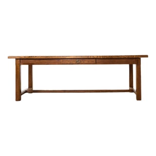 Country English Provincial Oak Farmhouse Trestle Dining Table For Sale