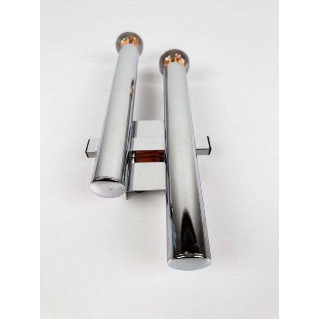 Silver Mid-Century Italian Chrome Sconces attributed to Sciolari, 1970s, Set of 2 For Sale - Image 8 of 18