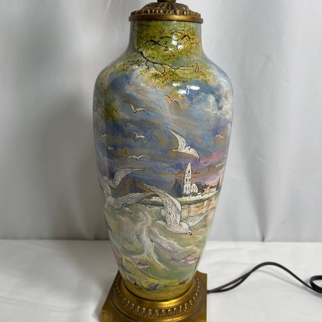 Green Early 20th Century E. Dumas, Limoges, France Hand Painted Porcelain Lamp, Signed For Sale - Image 8 of 12