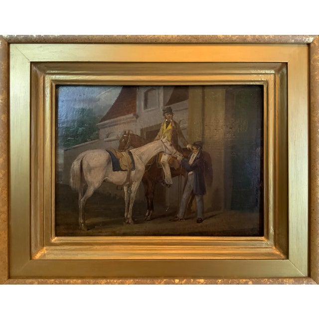 This 19th Century painting is in the original stunning gilt frame with acanthus leaf corners. Two gentlemen are captured...