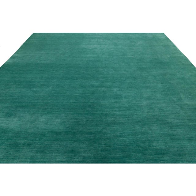 12x15 Apadana's Modern Gabbeh Hand-Loom Wool Area Rug in Jewel-Toned Green For Sale - Image 4 of 11