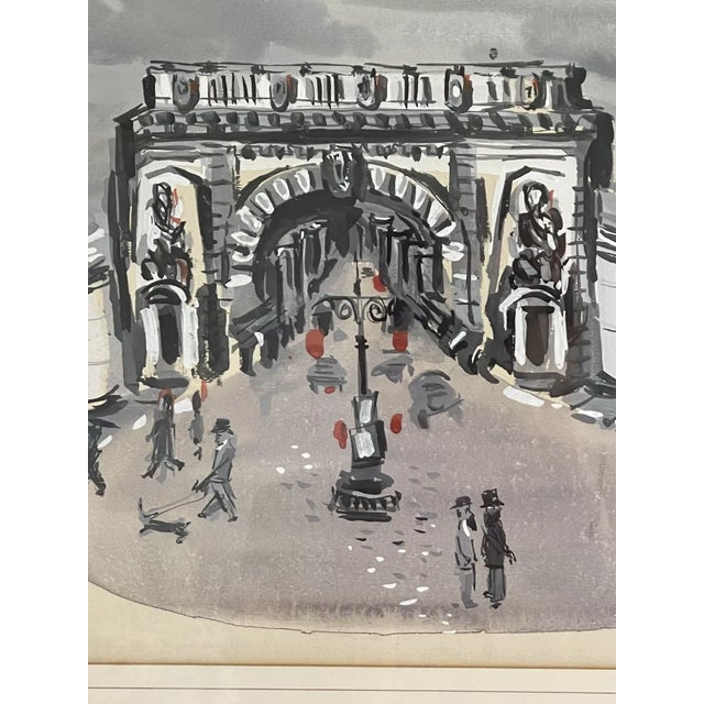 Postmodern 1950 Parisian Arch Painting Mid Century Watercolor Gouache Signed, Framed For Sale - Image 3 of 6