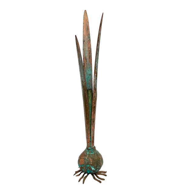1985 Carnevale Verdigris Brass Sprouting Onion Bud Vase Sculpture – Organic Modern / Folk Art For Sale