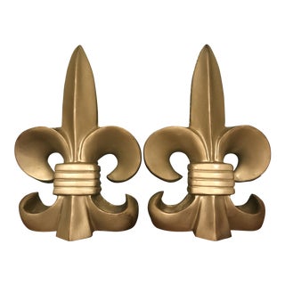 1980s Gold Colored Fleur De Lis Bookends - a Pair For Sale