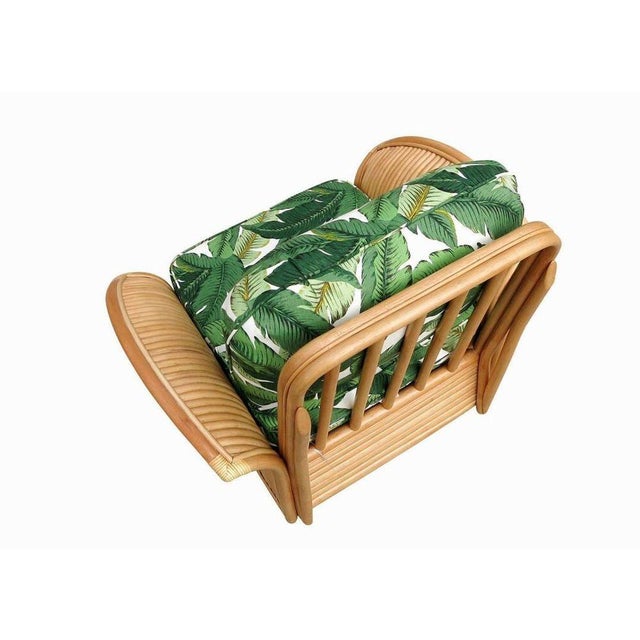 1980s Restored Rattan Fan Arm Lounge Chair With Ottoman Set For Sale In Los Angeles - Image 6 of 9