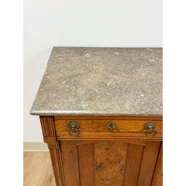 Antique French Provincial Marble Burlwood Buffet 2 Drawer Locking Cabinet For Sale In Tampa - Image 6 of 18