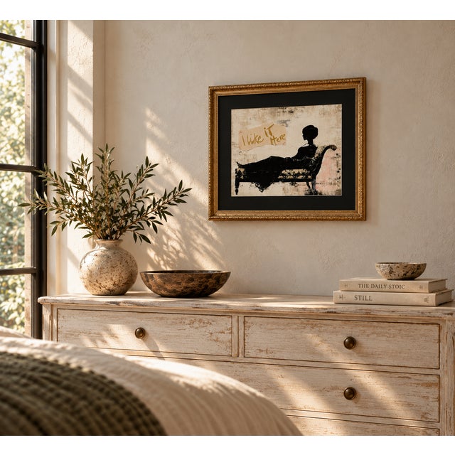 Contemporary I Like It Here- Moody Inspirational Mixed Media- Woman Lounging For Sale - Image 3 of 6