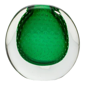 Hand Blown Murano Vase in Emerald Green With Bubbles