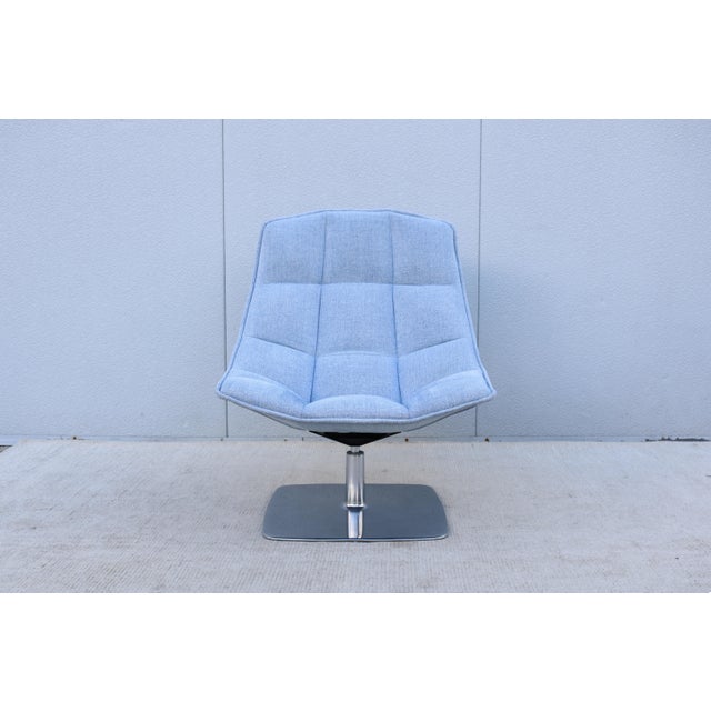 Royal Blue Modern Contemporary Knoll Jehs+Laub Swivel Lounge Chair in Blue and White Fabric For Sale - Image 8 of 18