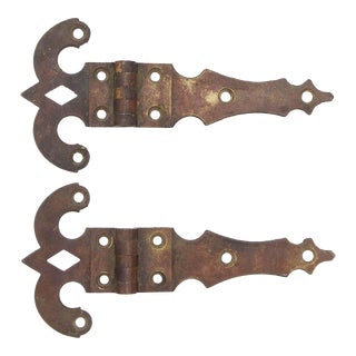 Pair of Vintage 8.75 In. Gothic Bronze Ice Box Door Hinges For Sale