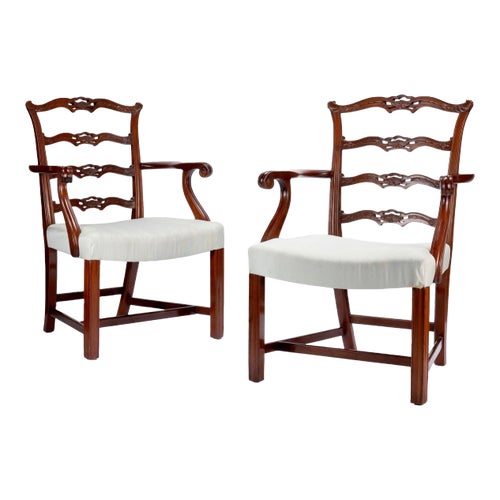 1920s Pair Wallace Nutting #420 Dark Wood Bow High Back Windsor