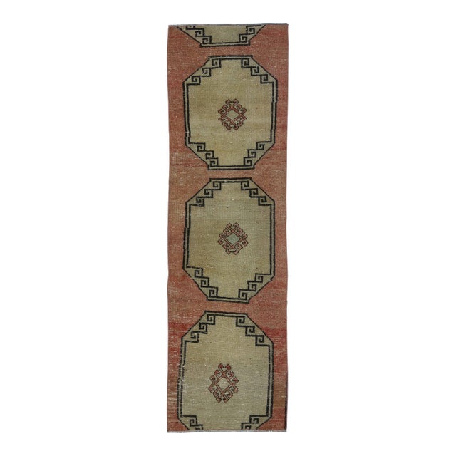 1970s Vintage Handmade Wool Cotton Orange Runner Rug For Sale