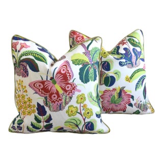 Schumacher Exotic Butterfly & Floral Feather/Down Pillows a Pair For Sale