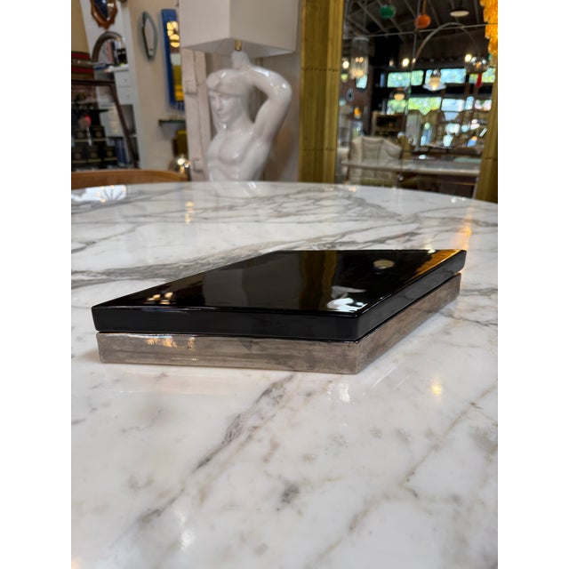 1970s Ferdinando Loffredo Black & White Geometric Ceramic Catchall Dish For Sale - Image 5 of 8