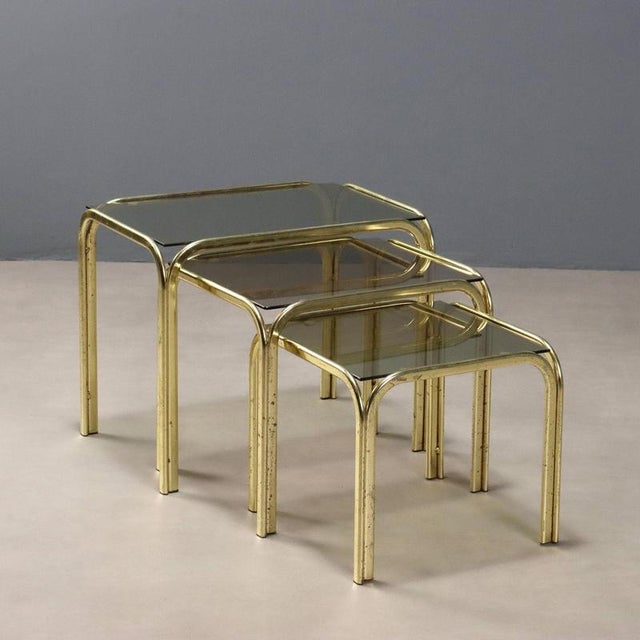 Gold Nesting Tables, 1980s, Set of 3 For Sale - Image 8 of 8