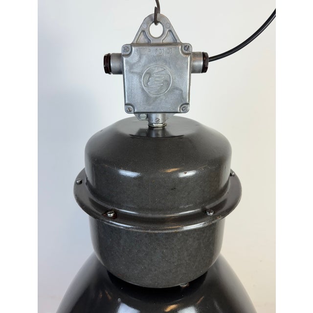 Metal Large Industrial Black Enamel Pendant Lamp from Elektrosvit, 1960s For Sale - Image 7 of 17