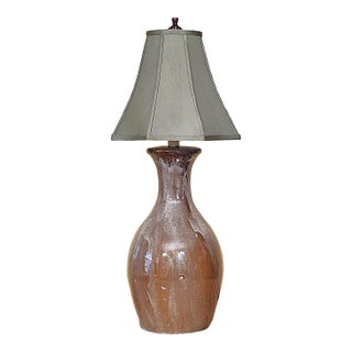 Vintage Ceramic Drip Glaze Table Lamp in Brown Studio Pottery Style With Tapered Shade For Sale