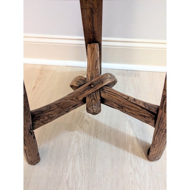 Wood Antique Primitive Chinese Elm Wood Stool - 1920s Wabi-Sabi For Sale - Image 7 of 13
