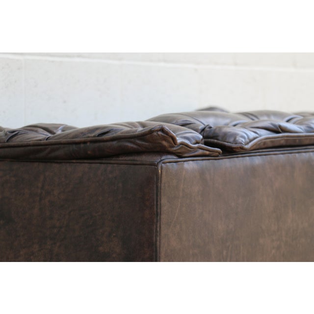 Vintage 1970s Leather Chesterfield Loveseat Sofa | Tufted Brown Leather Couch | Classic Club Style For Sale - Image 13 of 18