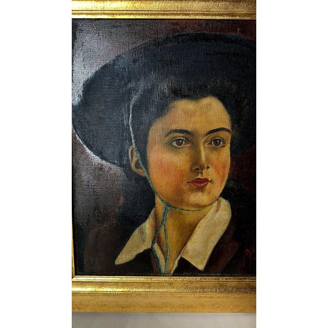 Mid 20th Century Italian Figurative Oil on Canvas Portrait of a Young Woman With Giltwood Frame For Sale - Image 9 of 18