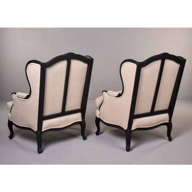 Linen Vintage Louis XV-Style Carved Wingback Chairs With New Upholstery - Pair For Sale - Image 8 of 11