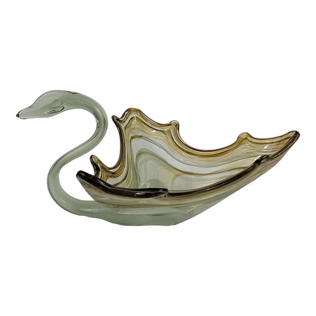 Mid-Century Swan Murano Art Glass Bowl Centerpiece For Sale