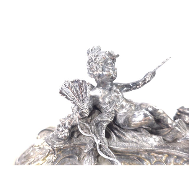 Gilded Age European Silver Rococo Jewelry Casket Topped With Angel Admiring Herself For Sale - Image 9 of 15