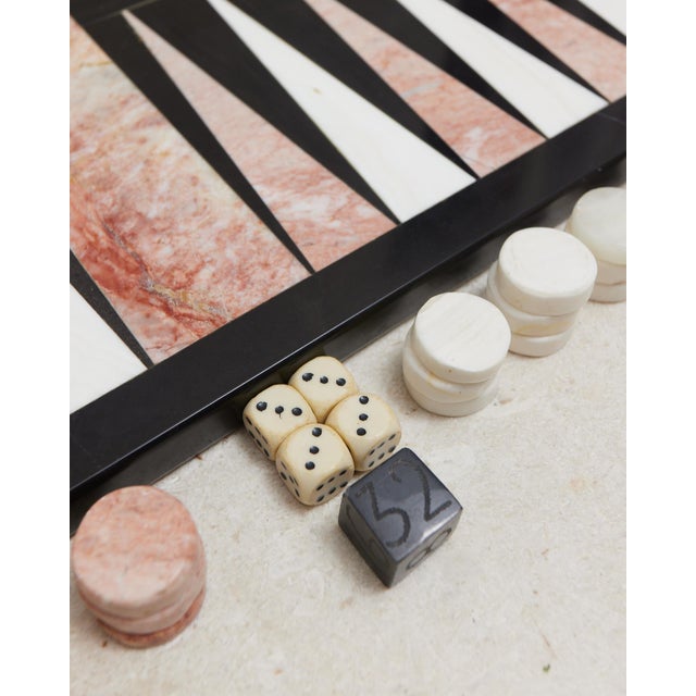 Mid-Century Modern Large Pink Marble Inlay Backgammon Game Board For Sale - Image 3 of 10