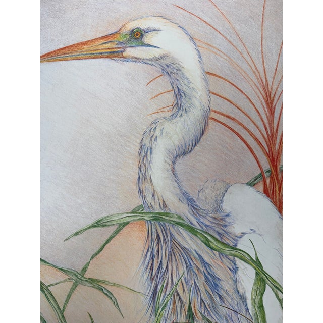 1980s 1987, White Egret, Offset Lithography Print, Artist Louise Freshman Brown For Sale - Image 5 of 7