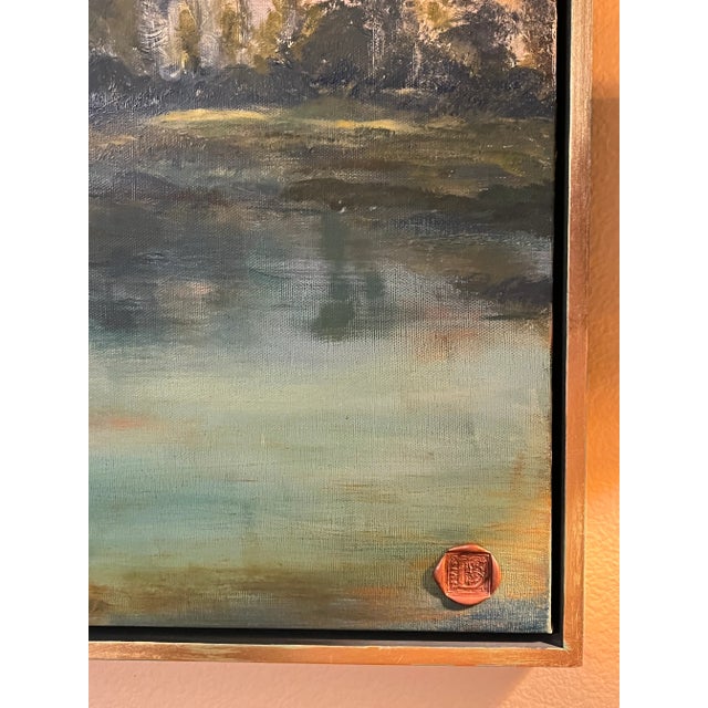 Mountain Landscape With Lake and Ducks Oil Painting, Gold Gilt Frame. For Sale In Portland, OR - Image 6 of 9