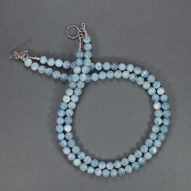 Ajd 18 Inch Two Strand Medium Blue Aquamarine Necklace For Sale - Image 10 of 10