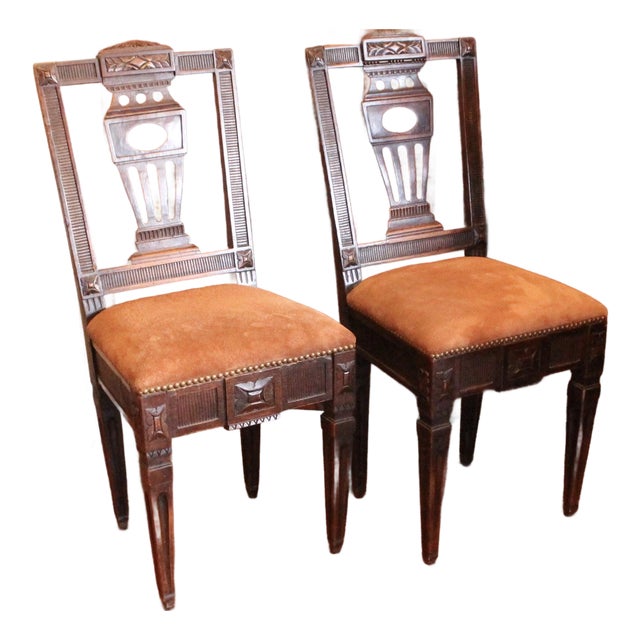 Pair of Swedish Neoclassical Carved Hall Chairs For Sale