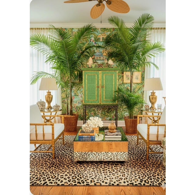 Vintage Customized Painted Green Faux Croc Faux Bamboo Iron Dry Bar Storage Cabinet by Lane For Sale - Image 17 of 18