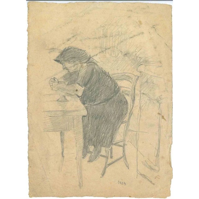 The Seated Woman is an Original Drawing in pencil on creamy-colored paper realized by Mino Maccari in 1924. Quite good...