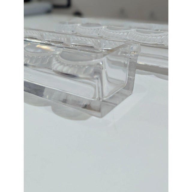 French lead crystal tray by Lalique featuring clear center and frosted scalloped ends. Ideal for desks, vanities, or entry...