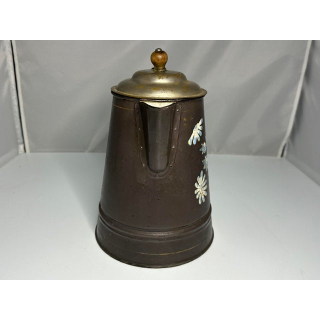 French Antique Floral Enamelware Coffee Pot: 19th Century French Shabby Chic Decor For Sale - Image 3 of 10