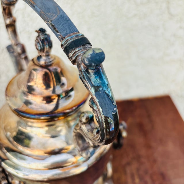 Early 1900s Silver Plated Teapot Kettle on Stand With Burner For Sale - Image 11 of 16