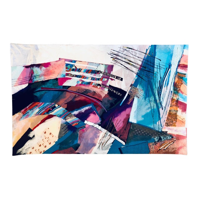 Smadar Livne, Fiber Art Collage Israeli Modernist Vibrant Colorful Tapestry Wall Hanging Rug, 1994 For Sale