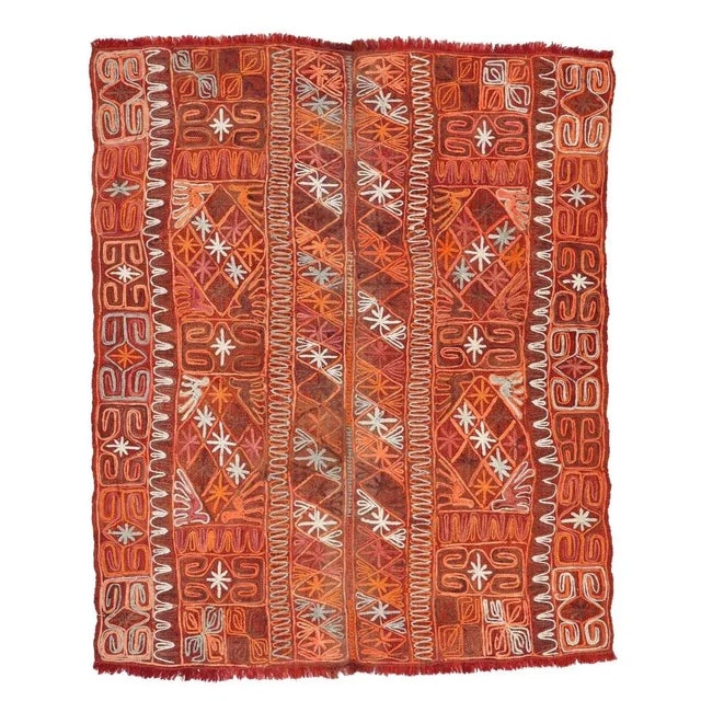 Textile Mid 20th Century Vintage Embroidered Arabi Kilim Rug For Sale - Image 7 of 7