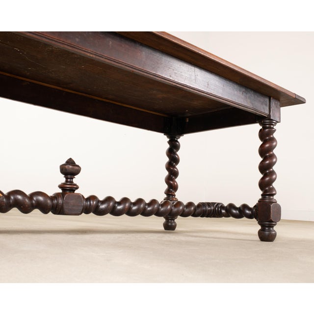 19th C. French Louis XVIII Style Oak Barley Twist Dining Table 7 Ft For Sale - Image 16 of 18