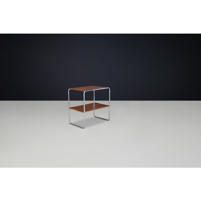 Bauhaus Tubular Steel Wood Console Table Model B12 attributed to Marcel Breuer for Thonet, 1930 For Sale - Image 6 of 10