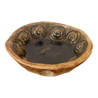 Vintage Hand Thrown Studio Pottery Bowl With Impressed Circular Motif For Sale
