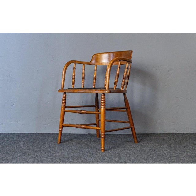 Captain Desk Armchair in Leather and Oak For Sale - Image 3 of 14