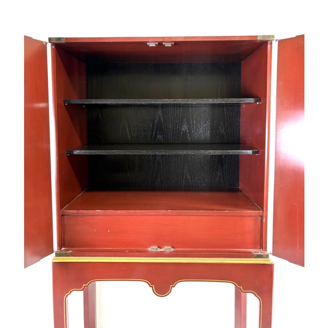Mid-Century Vintage Hand Painted Cinnabar Chinoiserie Cabinet For Sale - Image 10 of 12