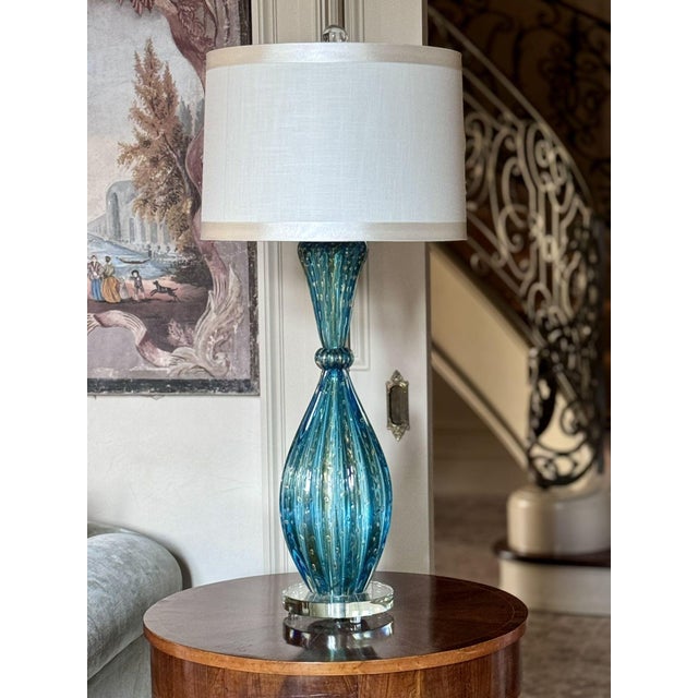 Mid-Century Modern Pair of Bespoke Modern Murano Blue Lamps For Sale - Image 3 of 12
