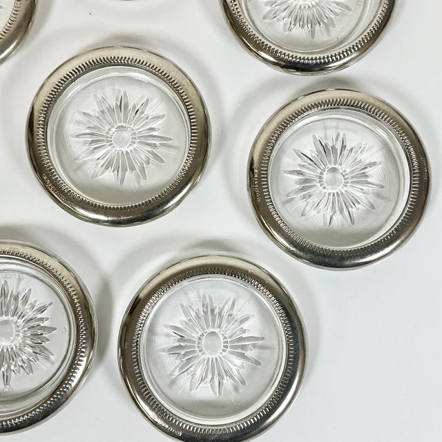 Metal 1950s Vintage Italian Glass & Silver Plate Leonard Blackinton Coasters - Set of 8. For Sale - Image 7 of 12