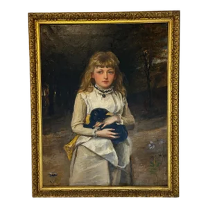 Victorian Oil Painting Portrait Rachel Weigall With Prized Black Kitten C1890 by Henry Weigall