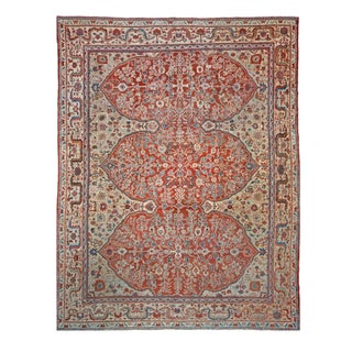 Antique Persian Sultanabad Wool 9 x 12 Red, Ivory & Blue Handmade Area Rug #1140387 For Sale