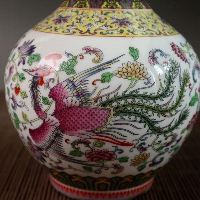 Chinoiserie Vintage Famille Rose Porcelain Vase With Red Dragon & Floral Motif For Sale - Image 3 of 9