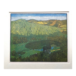 Early 20th Century Adolf Zdrazila Small Lake Color Woodcut Print /Paper 25 X 29,5 Cm Monogrammed in the Plate For Sale